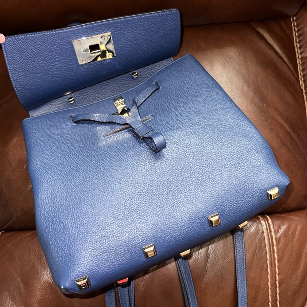 🔥🔥🔥Authentic Salvatore Ferragamo The Studio Blue Leather Studded Backpack - Picture 9 of 16